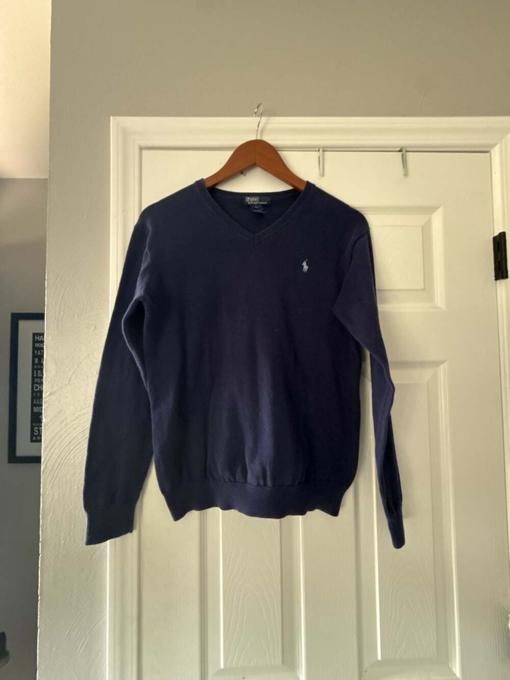 Polo by Ralph Lauren V-Neck Sweater Size L Blue Cotton